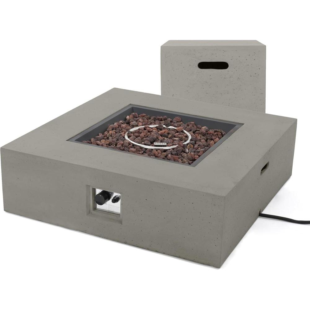 imageChristopher Knight Home Aidan Light Grey Square 50K BTU Outdoor Gas Fire Pit Table with Tank Holder