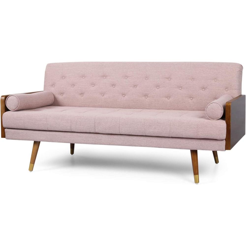 imageChristopher Knight Home Aidan Mid Century Modern Tufted Fabric Sofa BlueLight Blush