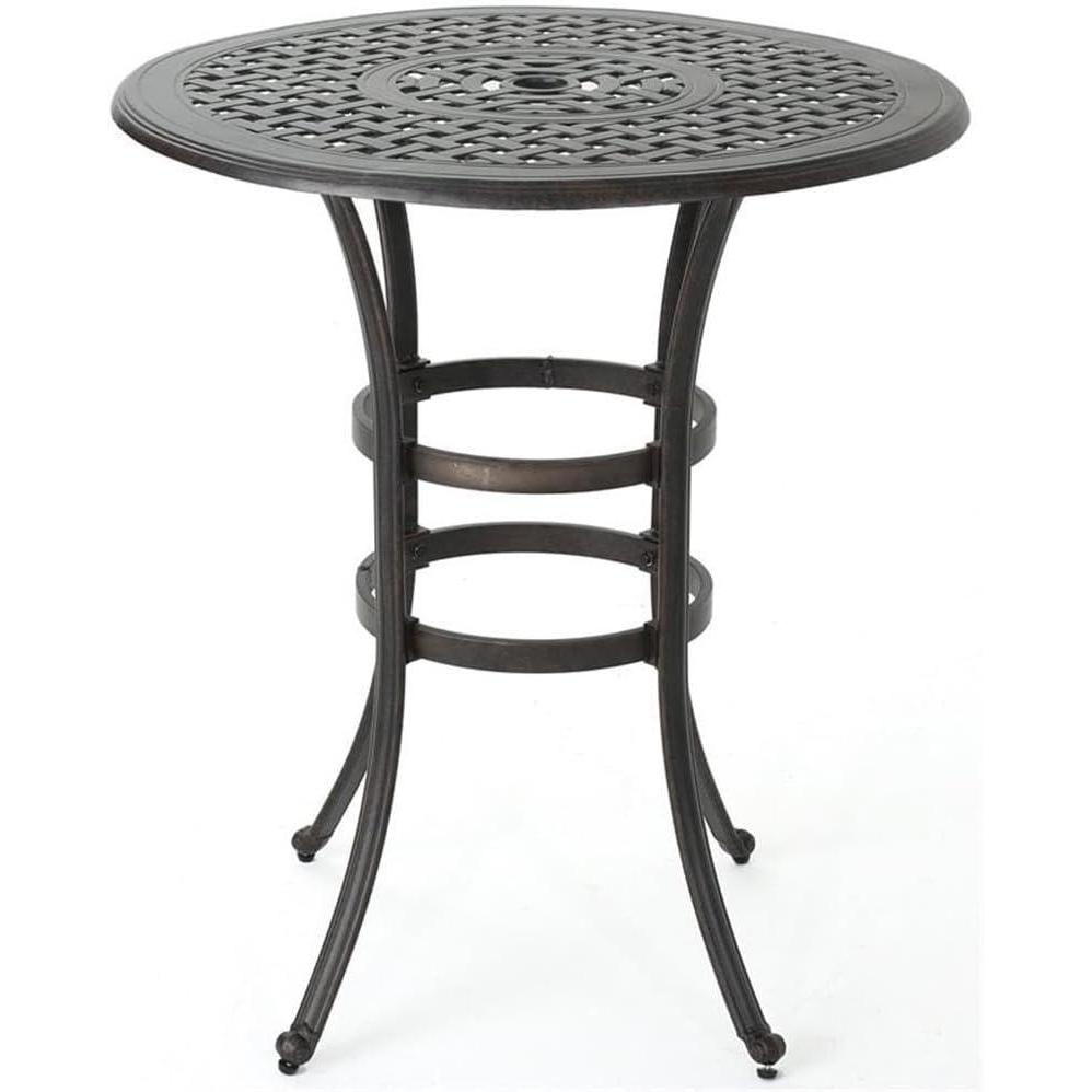 imageChristopher Knight Home Alfresco Outdoor 37quot Cast Aluminum Round Bar Table Bronze