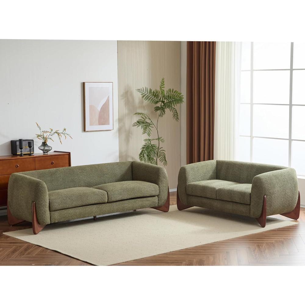 imageChristopher Knight Home Almad 2 Pieces Sofa Couch Set Cozy 3Seater Sofa and Loveseat for Living Room Upholstered Couch Chair Soft Seating Lounge Sofa with Wood Frame Boucle Fabric Caramel BrownOlivegreen