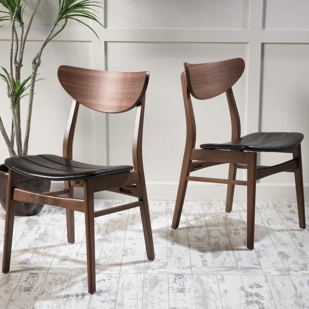imageChristopher Knight Home Anise Leather  Walnut Dining Chairs 2Pcs Set Dark Brown  Walnut FinishDark Brown  Walnut Finish