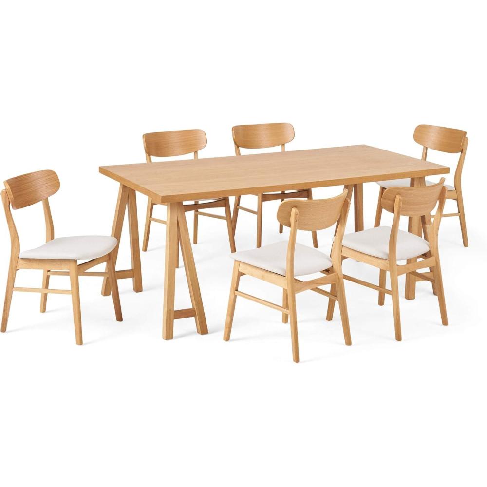 imageChristopher Knight Home Anthony MidCentury Modern 7 Piece Dining Set Light Beige and Natural OakNatural Oak  Light Beige