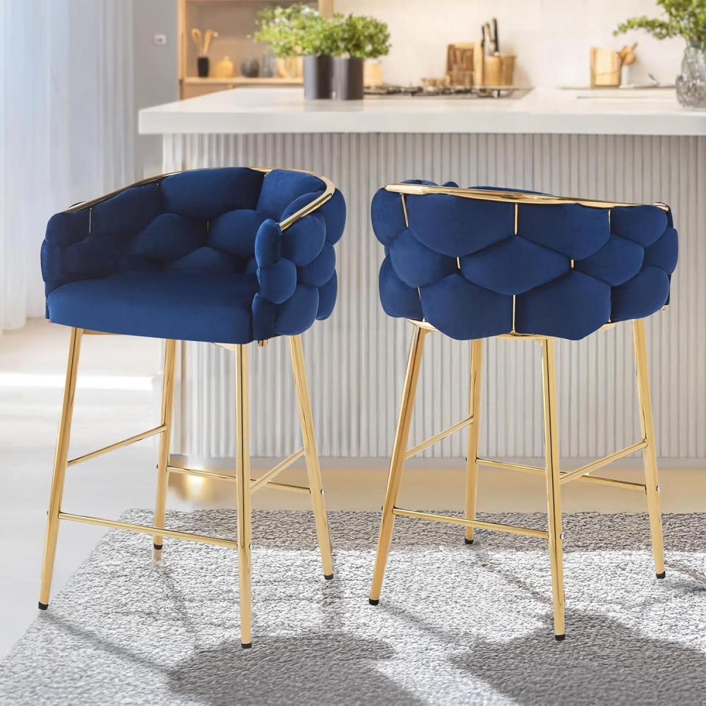 imageChristopher Knight Home Barrel Counter StoolsVelvet Counter Height Barstools Modern Luxury Makeup Stool Upholstered Chairs with Gold LegsSet of 2BeigeDark Blue