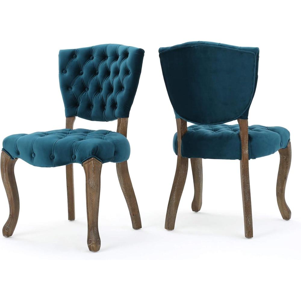 imageChristopher Knight Home Bates Tufted Velvet Fabric Dining Chairs 2Pcs Set Dark Teal