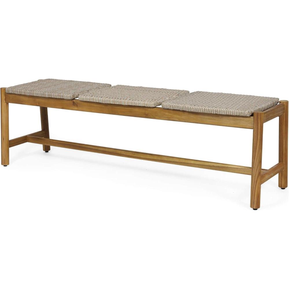 imageChristopher Knight Home Bonnie Outdoor 3 Seater Wicker Bench Teak and BrownTeak Finish  Light Gray