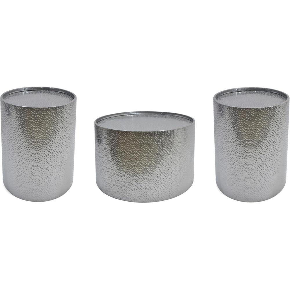 imageChristopher Knight Home Braeburn Modern Round 3 Piece Iron Accent and Coffee Table Set Silver