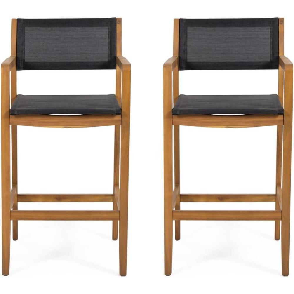 imageChristopher Knight Home Calista Acacia Wood Barstools with Outdoor Mesh Set of 2 Teak and Black