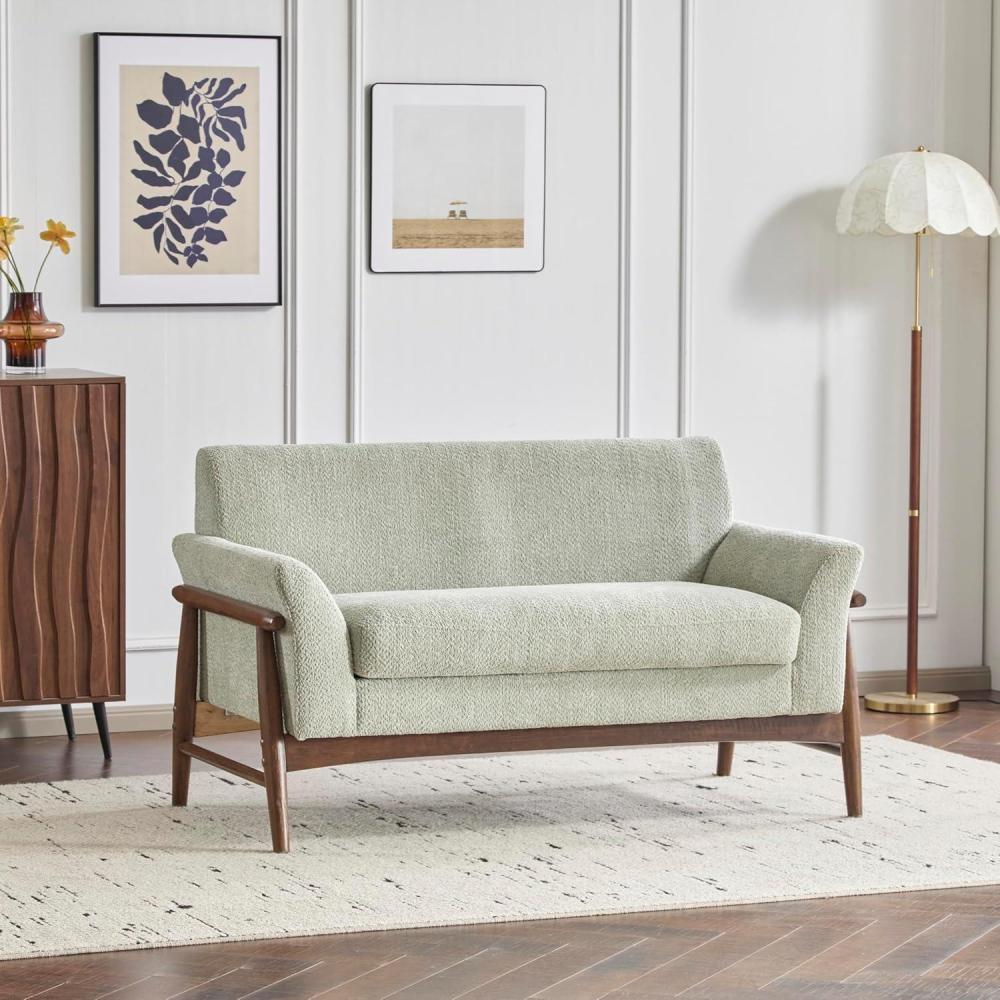 imageChristopher Knight Home Canna Fabric Flared Arms Loveseat Comfy Upholstery 2 Seater Sofa Wooden Frame Living Room Chair Soft Seating Lounge Sofa for BedroomOffice Beige NaturalLight Green Walnut