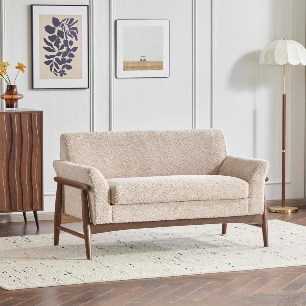 imageChristopher Knight Home Canna Fabric Flared Arms Loveseat Comfy Upholstery 2 Seater Sofa Wooden Frame Living Room Chair Soft Seating Lounge Sofa for BedroomOffice Beige NaturalAlmond Walnut