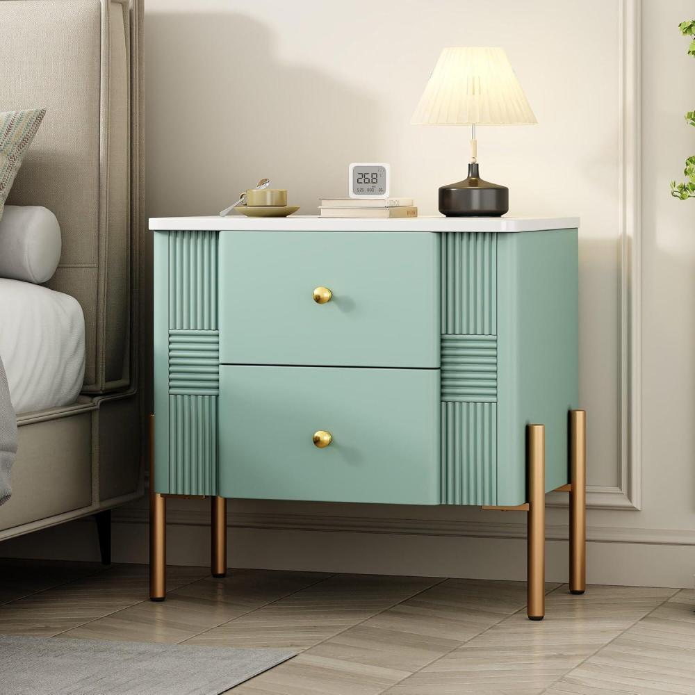 imageChristopher Knight Home Canyon Modern Nightstand with Golden Metal Handles and Legs Bedside TableEnd Table for BedroomLiving Room Multipurpose Storage Cabinet with 2 Drawers OrangeGreen