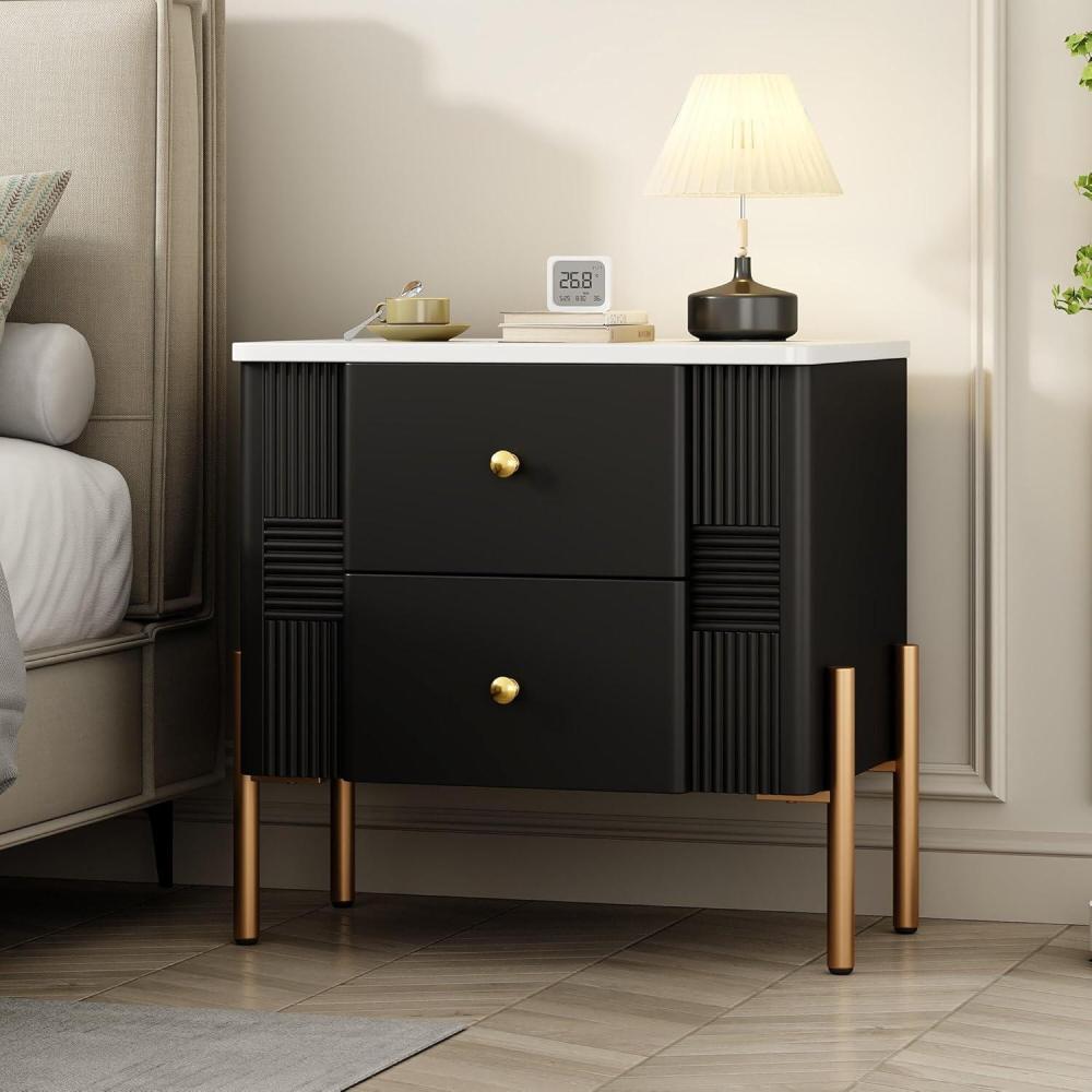 imageChristopher Knight Home Canyon Modern Nightstand with Golden Metal Handles and Legs Bedside TableEnd Table for BedroomLiving Room Multipurpose Storage Cabinet with 2 Drawers OrangeBlack