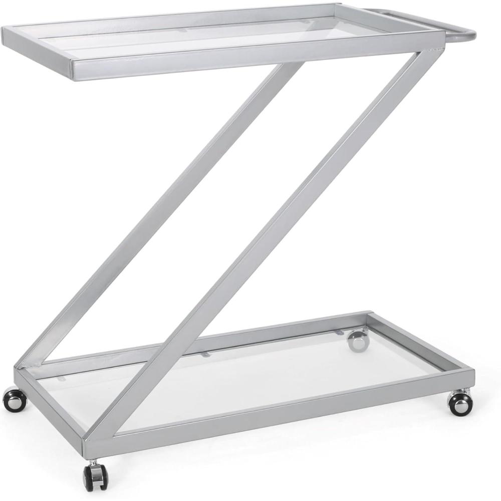 imageChristopher Knight Home Caraway Modern Iron and Glass 2 Tier Bar Cart Silver