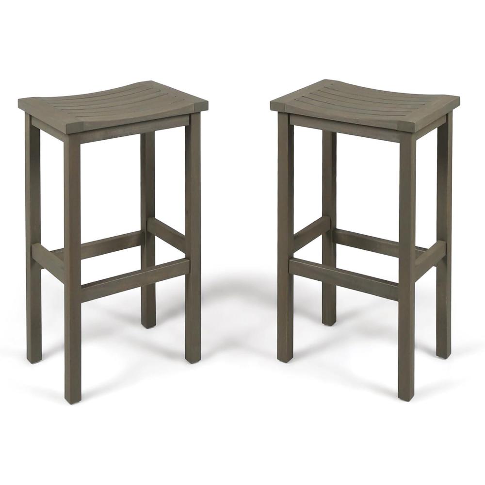 imageChristopher Knight Home Caribbean Outdoor 30quot Acacia Wood Barstools 2Pcs Set Natural StainedGrey Finish