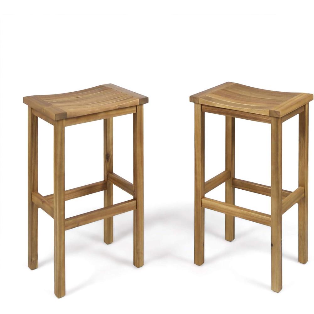 imageChristopher Knight Home Caribbean Outdoor 30quot Acacia Wood Barstools 2Pcs Set Natural StainedNatural Stained