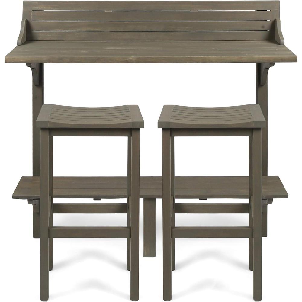 imageChristopher Knight Home Caribbean Outdoor Acacia Wood Balcony Bar Set 3Pcs Set Grey Finish