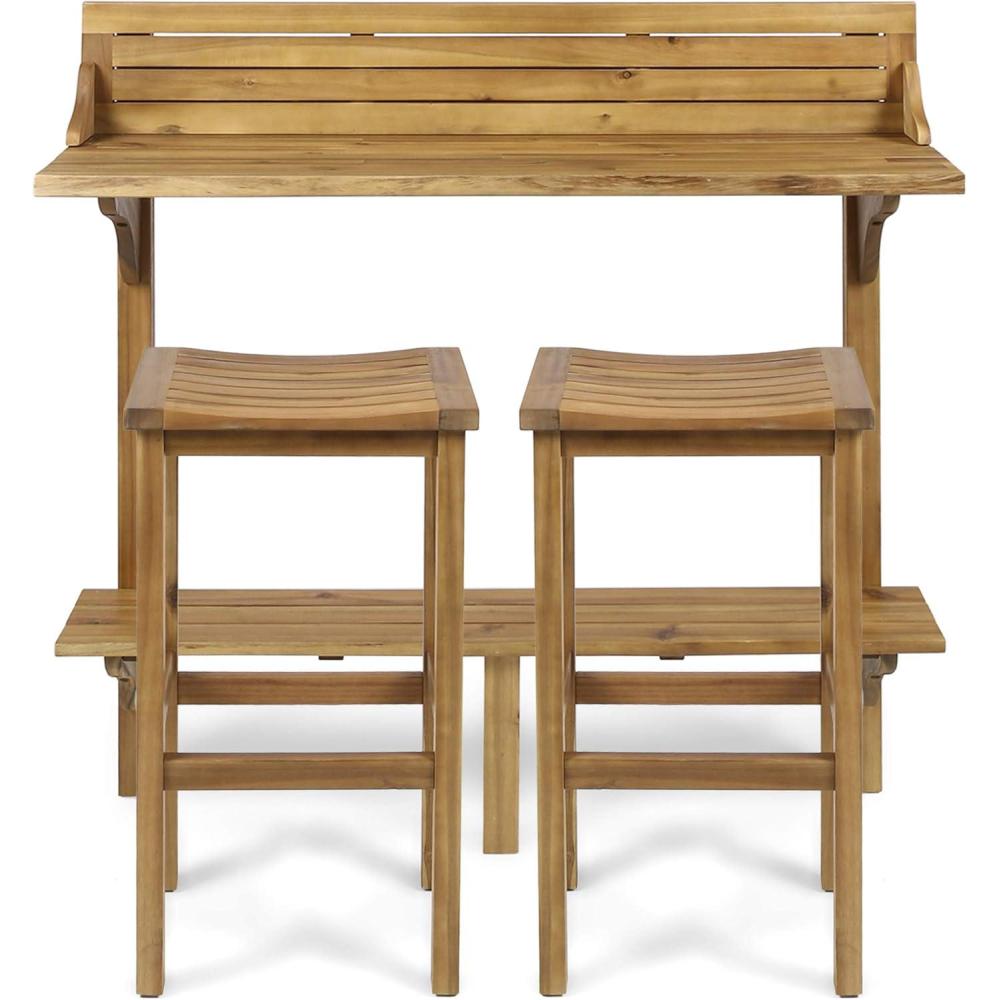 imageChristopher Knight Home Caribbean Outdoor Acacia Wood Balcony Bar Set 3Pcs Set Natural Stained Light BrownBalcony Bar Set
