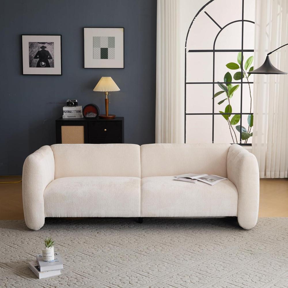 imageChristopher Knight Home Carine 83 Sofa Couch Cozy Boucle Fabric Upholstered 3Seater Seating Sofa Comfy Couches for Living Room and Office Modern Oversized Loveseat Curved Wave Design WhiteBeige