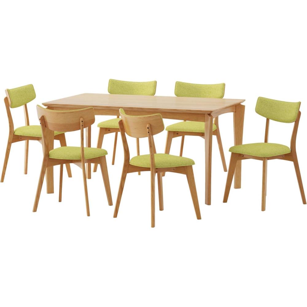 imageChristopher Knight Home Carmody Wood and Fabric 7 Piece Upholstered Dining Set 2025 quotW x 2025 quotD x 315 quotH Natural Oak Green Tea
