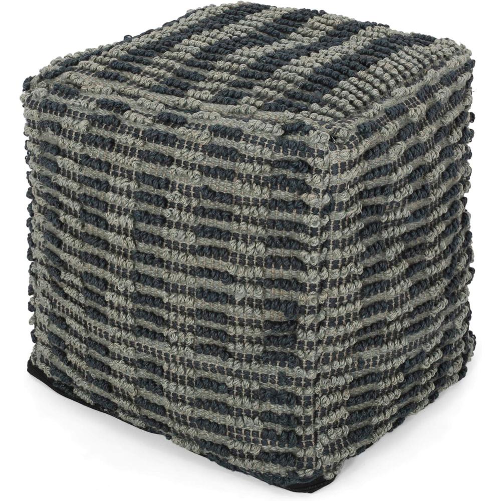 imageChristopher Knight Home Carolina Boho Fabric Cube Pouf Blue and Teal Natural