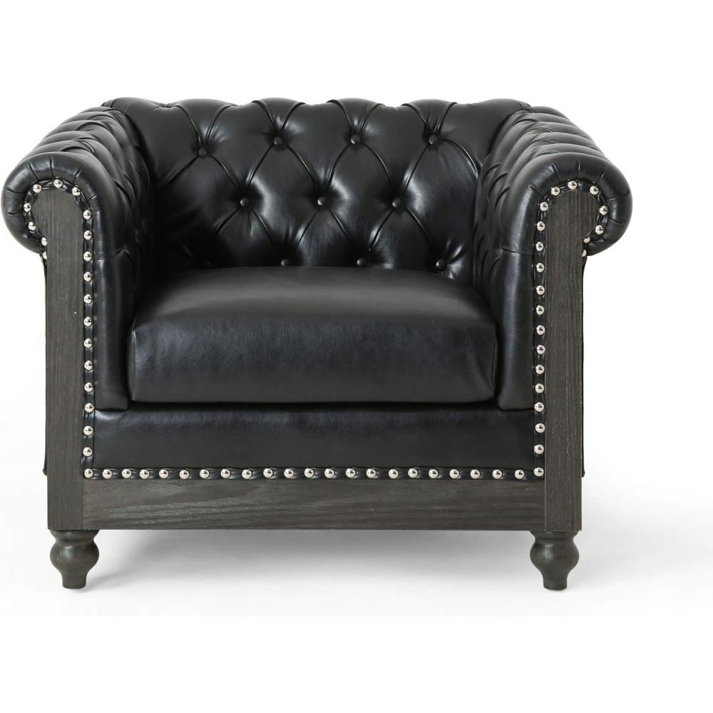 imageChristopher Knight Home Castalia Club Chair Dark Brown  Natural 335D x 39W x 28H InchMidnight Black  Dark Brown