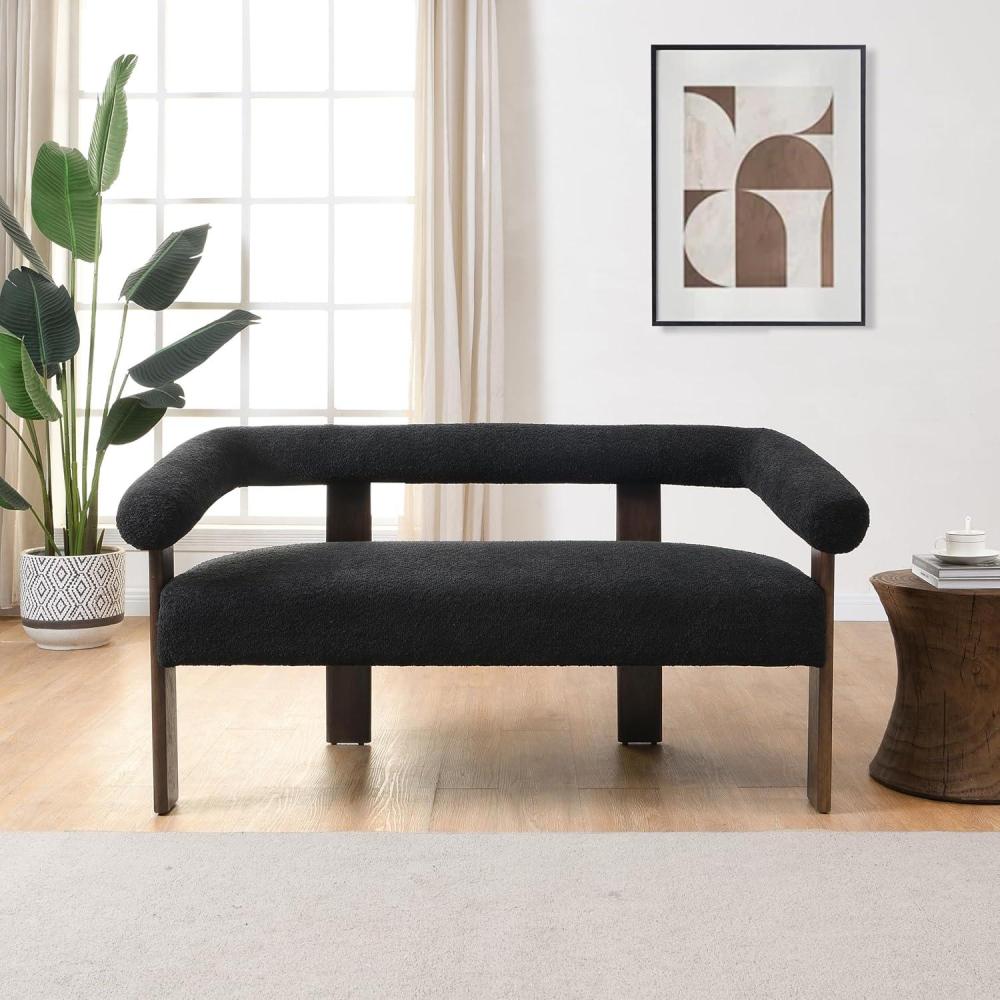 imageChristopher Knight Home Celen Modern Boucle Fabric Upholstered Loveseat with Round Armrest and Rubberwood Frame Comfy Living Room 2Seater Sofa SpaceSaving Couch for HotelApartment GreenBrownBlack  Brown