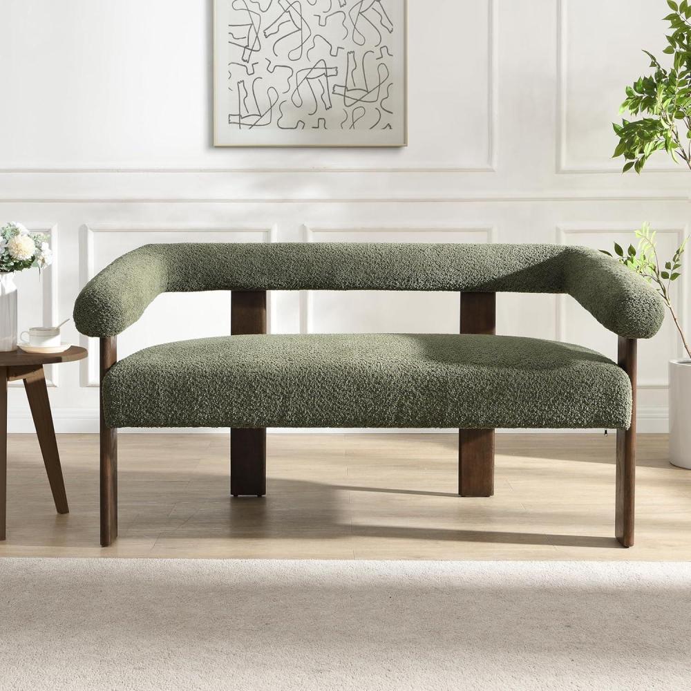imageChristopher Knight Home Celen Modern Boucle Fabric Upholstered Loveseat with Round Armrest and Rubberwood Frame Comfy Living Room 2Seater Sofa SpaceSaving Couch for HotelApartment GreenBrownGreenbrown
