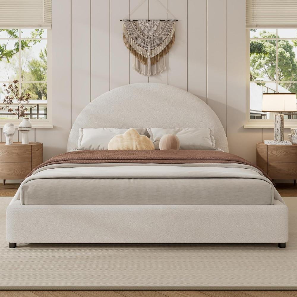 imageChristopher Knight Home Celyn Modern Queen Size Bed Frame with Upholstered Headboard Boucle Upholstered Platform Bed Frame Queen Wooden Slat Panel Support No Spring Box Needed Easy Assembly WhiteQueen US Standard