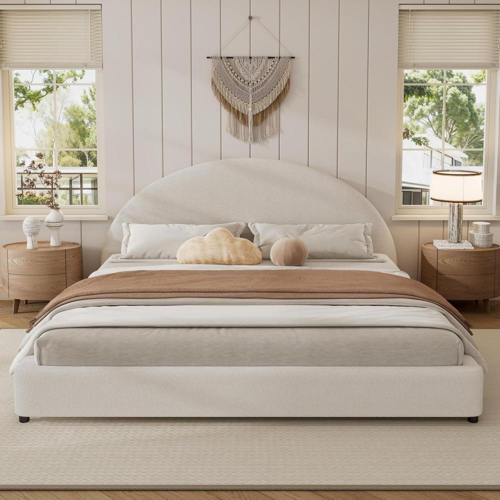 imageChristopher Knight Home Celyn Modern Queen Size Bed Frame with Upholstered Headboard Boucle Upholstered Platform Bed Frame Queen Wooden Slat Panel Support No Spring Box Needed Easy Assembly WhiteKing US Standard