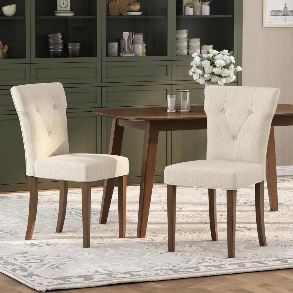 imageChristopher Knight Home Chastin Upholstered Dining Chairs Set of 2 Rubberwood with Chic ButtonTufted Backrest Indoor for Kitchen ampamp Dining Room Cream
