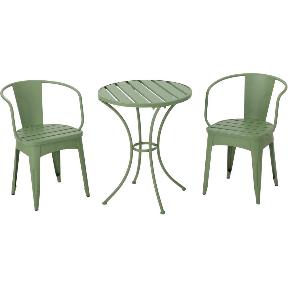 imageChristopher Knight Home Colmar Outdoor Iron Bistro Set 3Pcs Set Matte GreenMatte Green