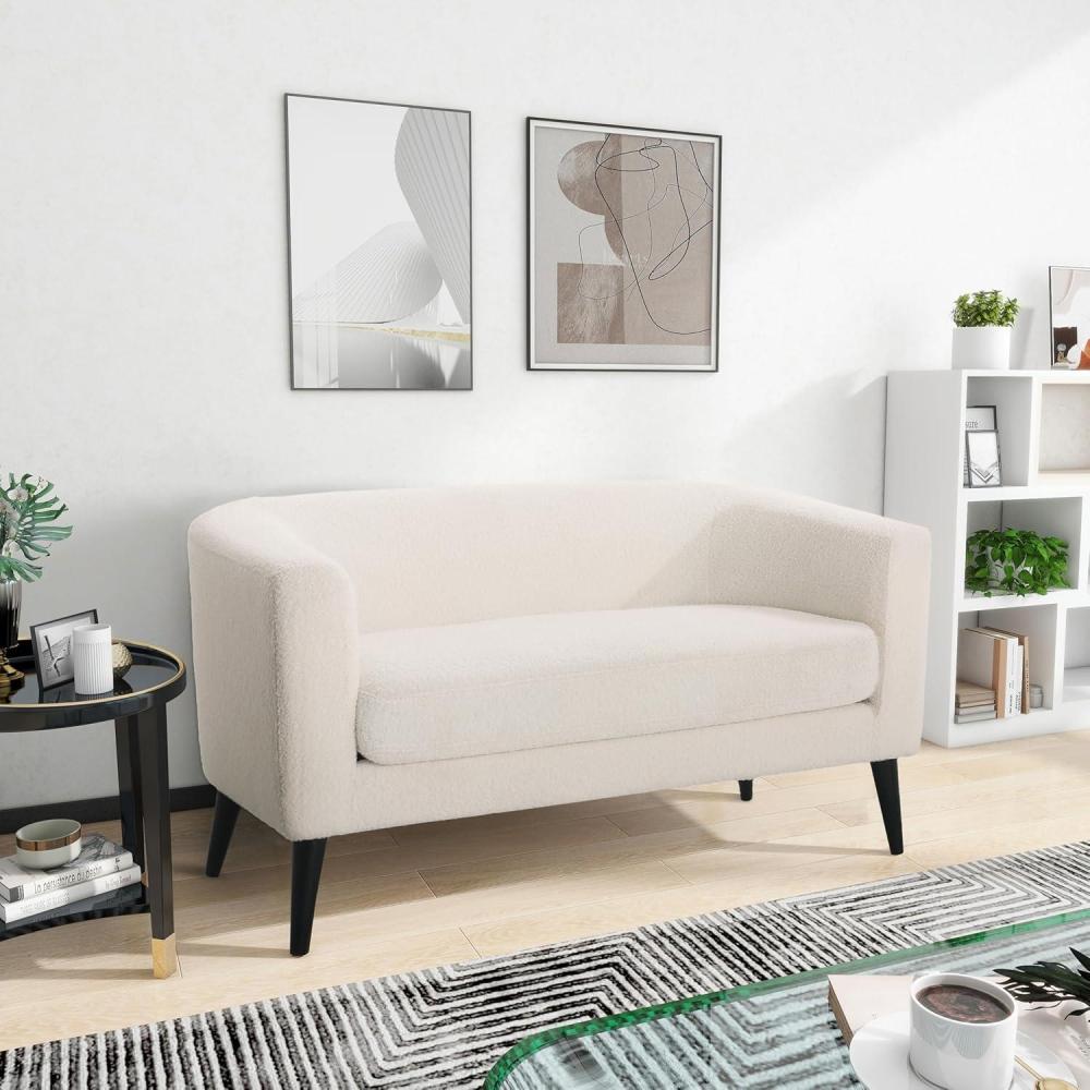 imageChristopher Knight Home Contemporary Tufted and Diamond Stitching Fabric LoveseatTubDesign 2Seater Sofa Removable Cushions Birch Wood Legs Square Arms Beige and EspressoWhite