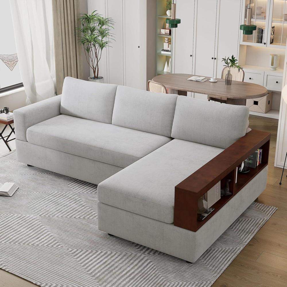 imageChristopher Knight Home Davinz 874quot LShaped Sectional Sofa Chenille 3 Seater Couch Sectional Couches with Chaise Lounge Upholstered Sofa Couch with Reversible Armrests for Living Room BeigeGrey