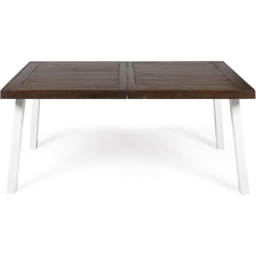 imageChristopher Knight Home Della Acacia Wood Dining Table Natural Stained with Rustic Metal 3225 in x 69 in x 295 in Brown GreyDark Brown white Rustic Metal