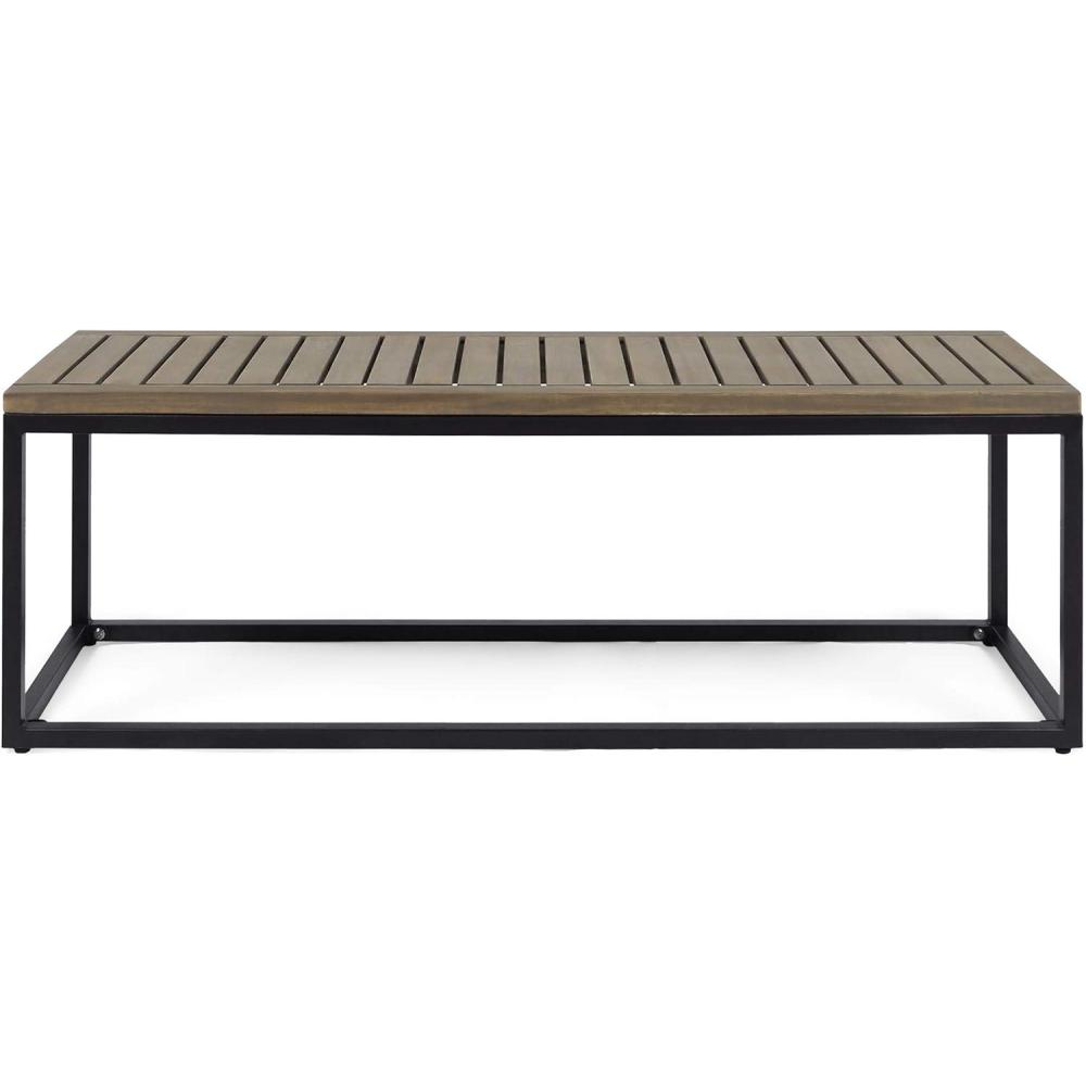 imageChristopher Knight Home Drew Outdoor Industrial Acacia Wood and Iron Bench Gray Grey FinishBlack Metal