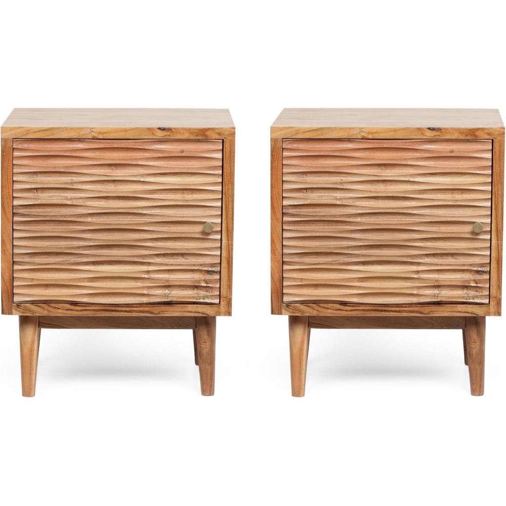imageChristopher Knight Home Eakins Handcrafted Nightstand Acacia Wood Natural Set of 2