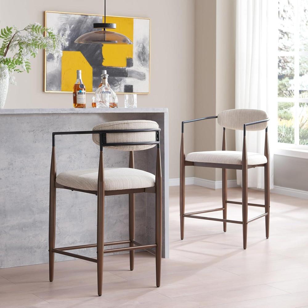 imageChristopher Knight Home Ebany 25quot Barstools Set of 2 Metal Frame Counter Stool Upholstered Bar Chair Curved Back Barstool Open Design Counter Stool for Kitchen Dining Island Table BeigeBlackBeigeblack
