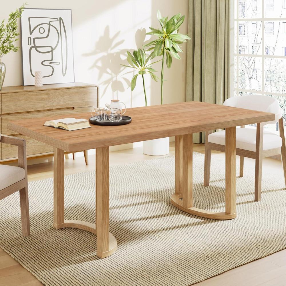 imageChristopher Knight Home Evat 69 Inch Dining Table for 6 People Modern Kitchen Table with UShaped Legs Wooden Rectangular Farmhouse Dinner Furniture for Dining Room Home Office Natural AshNatural