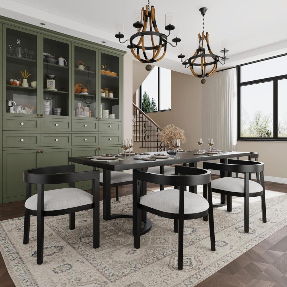 imageChristopher Knight Home Evat 7Piece Wooden Dining Table Set for 6 Modern Kitchen Table and Chair Set for 6 Contemporary Dinning Room Furniture Set with 6 Upholstered Armchairs BlackCream
