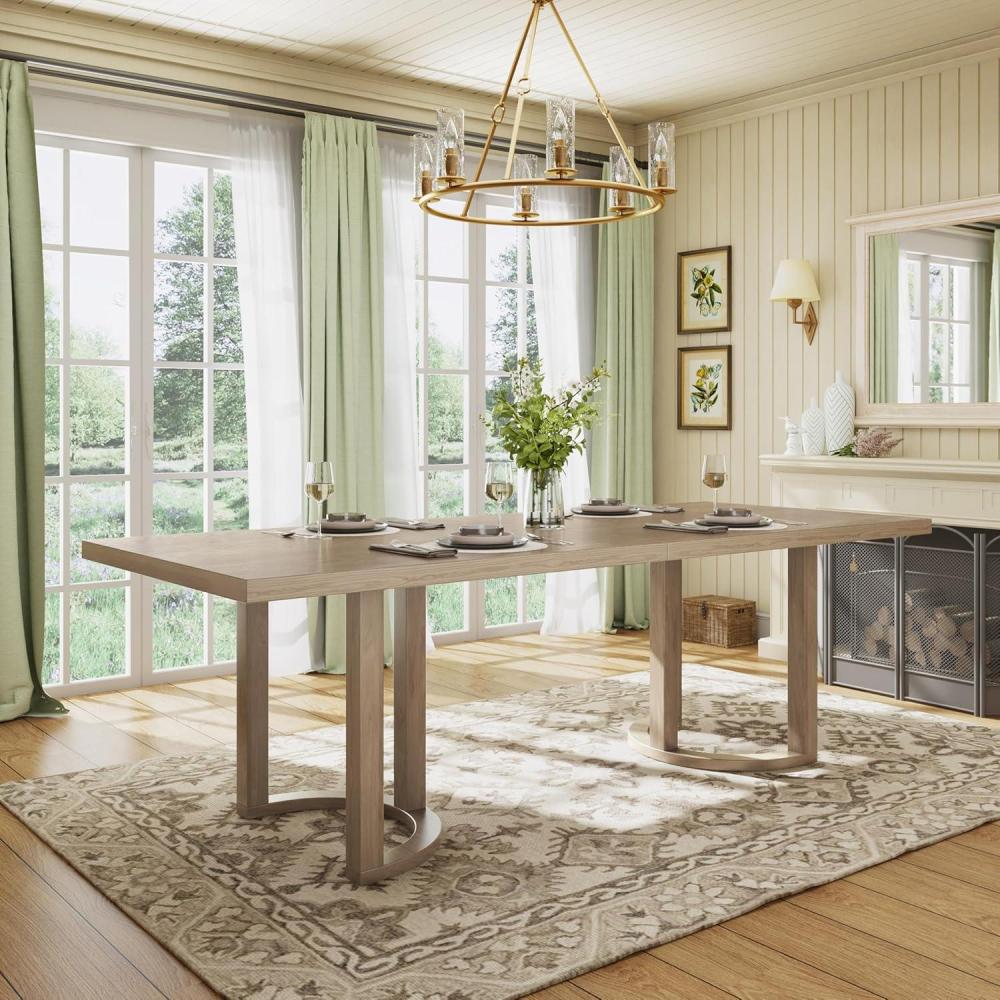 imageChristopher Knight Home Evat 95 Inch Dining Table for 68 People Modern Kitchen Table with UShaped Legs Large Wooden Rectangular Farmhouse Dinner Furniture for Dining Room Home OfficeNatural AshLight Ash