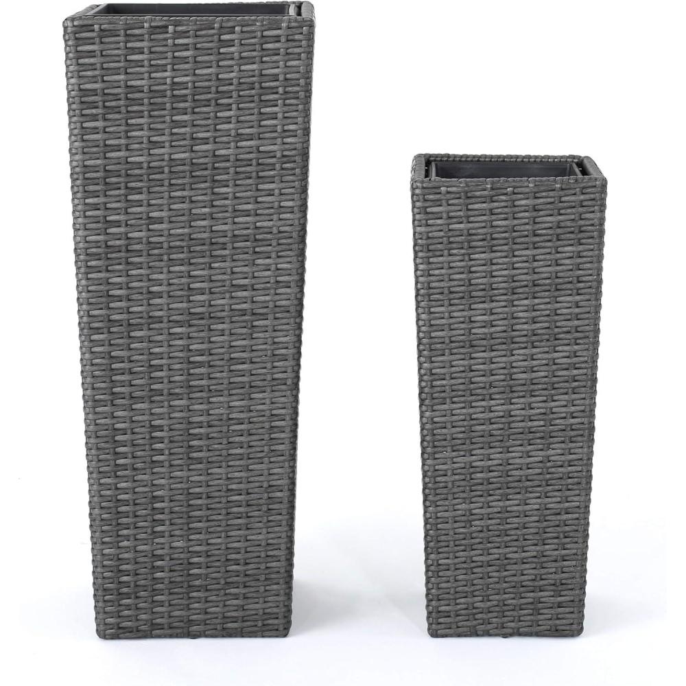 imageChristopher Knight Home Everest Outdoor Wicker Flower Pots 2Pcs Set MultibrownGray