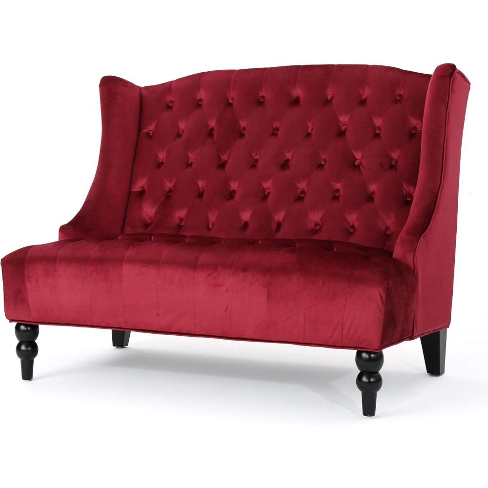 imageChristopher Knight Home GDFStudio Leona Modern Glam Tufted Velvet Wingback Loveseat Wine and Dark Brown 3400 D x 5025W x 3850 H