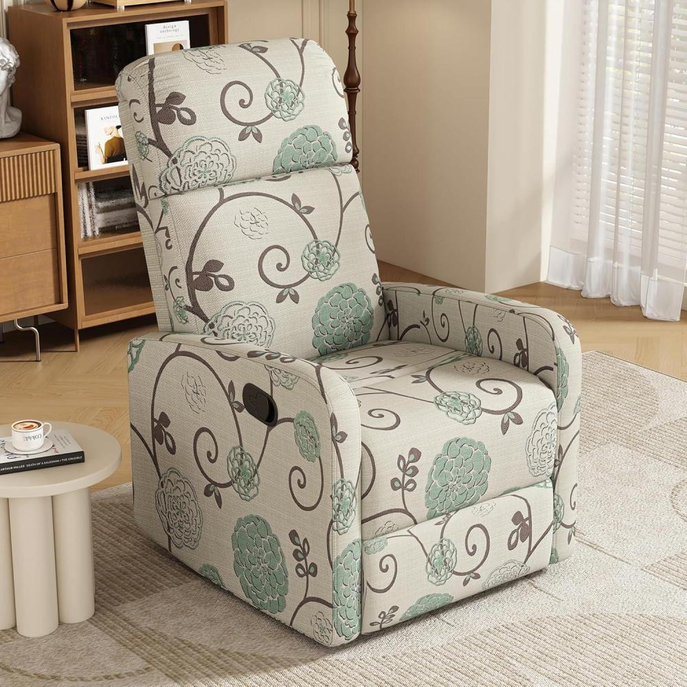 imageChristopher Knight Home Gaius Modern Fabric Upholstered Manual Push Back Recliner Chair Wooden Gliding Home Theater Seating Comfy Reading Chair Deep Seating Single Sofa Accent Chair BeigeBlueBeigeblue