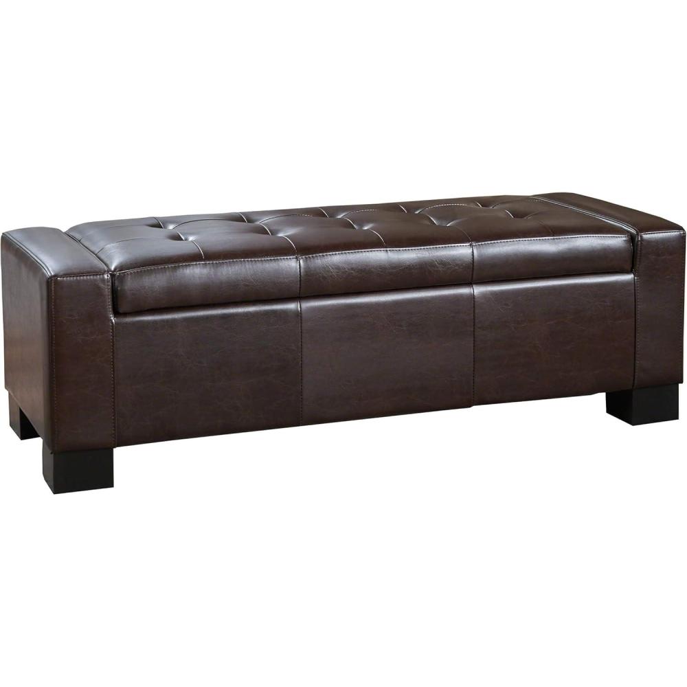imageChristopher Knight Home Guernsey Bonded Leather Storage Ottoman Bench Chocolate Brown 51 by 20 by 17