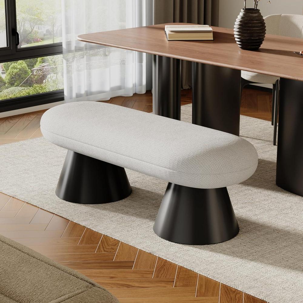 imageChristopher Knight Home Hadley Oval Dining Bench Fabric Upholstered Ottoman Bench Living Room Entryway Bench Bedroom End of Bed Footstool Kitchen Extra Seat Large Dining Chair Light BeigeBlackLight Beigeblack