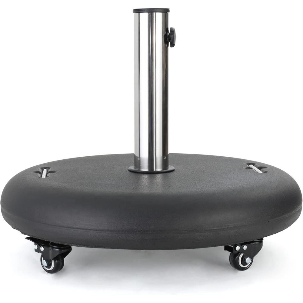 imageChristopher Knight Home Hayward 88lb Round Umbrella Base with Wheels and Stainless Steel Pole Handle Black