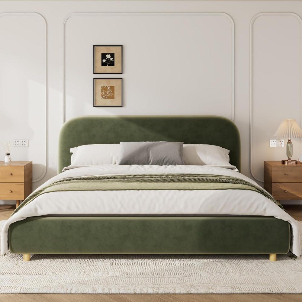imageChristopher Knight Home Hazel King Size Velvet Bed Upholstered King Size Platform Bed Wooden Frame Soft Velvet Headboard Slats Panel Support No Box Spring Needed Easy Assembly Olive GreenOlive Green Velvet