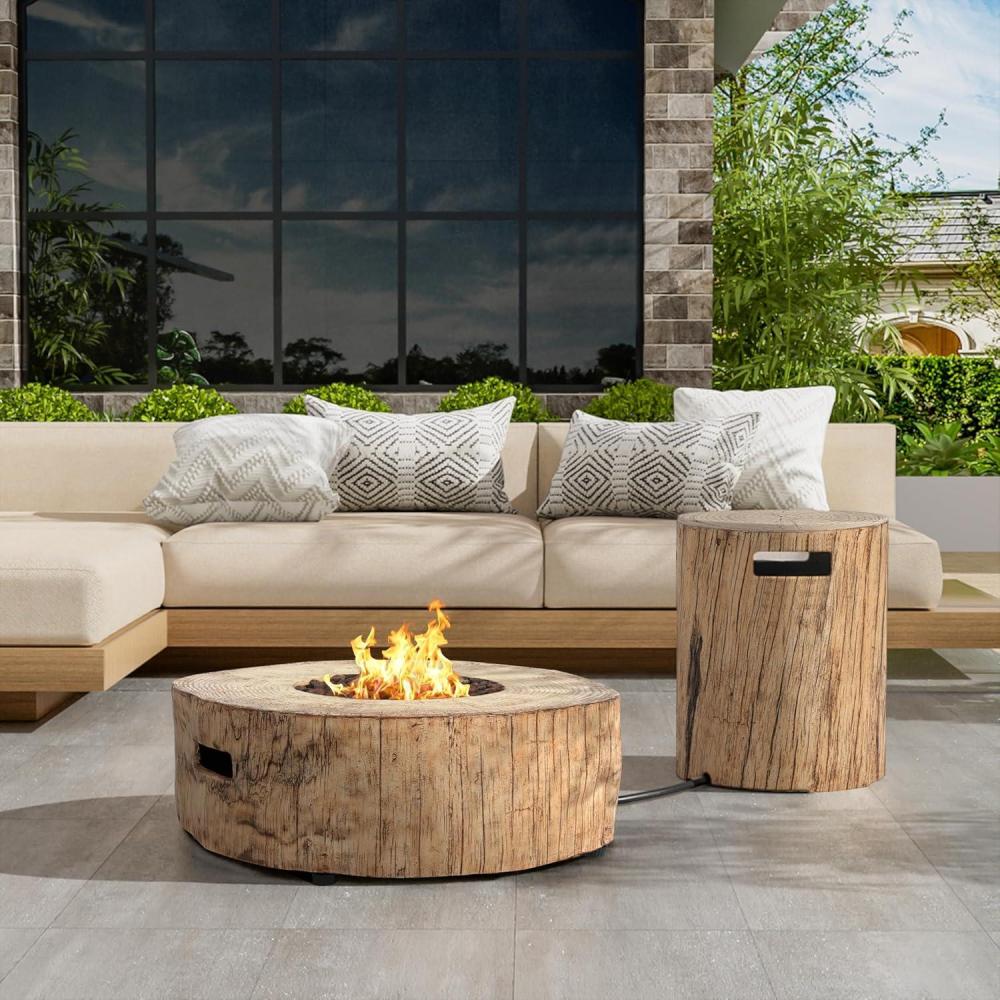 imageChristopher Knight Home Hearth Concrete Patio Fire Bowl Outdoor Fire Pit and Tank Holder Set Lightweight Concrete Tank Table 30000BTU Round Fire Pit Woodlike Texture No Assembly Needed Brown