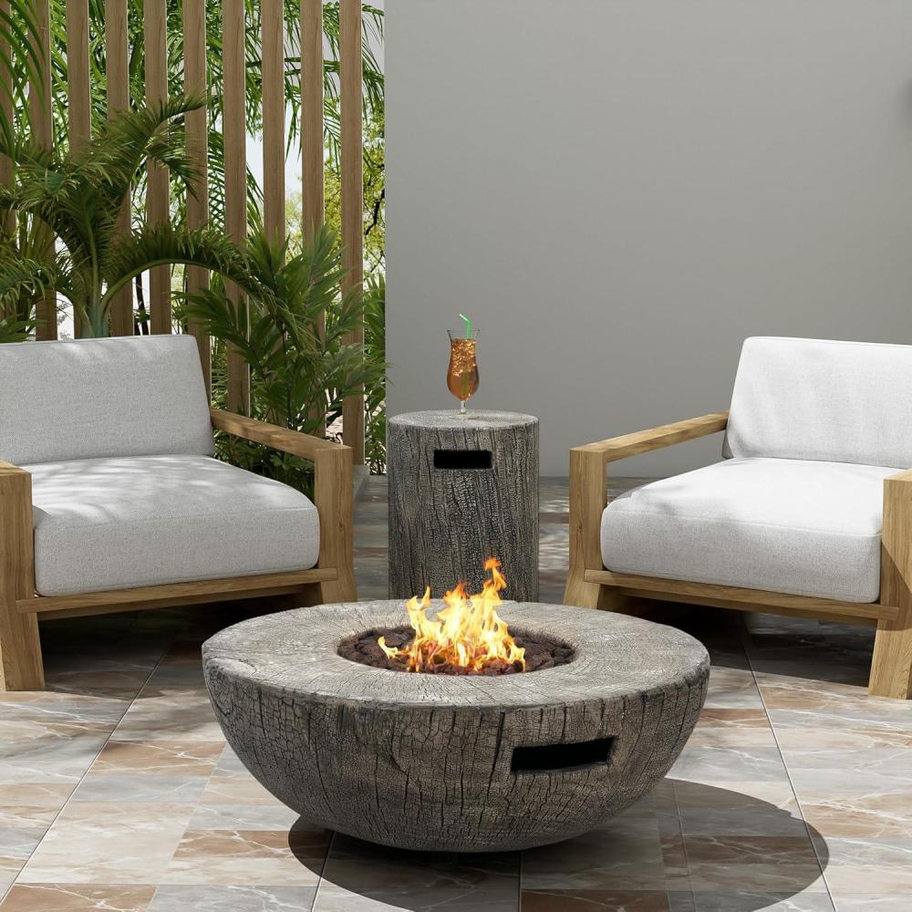 imageChristopher Knight Home Hearth Outdoor Fire Pit and Tank Holder Set Lightweight Concrete Tank Table 30000BTU Round Fire Pit Woodlike Texture Concrete Patio Fire Bowl No Assembly Needed Gray