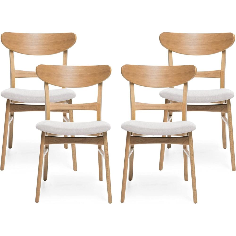 imageChristopher Knight Home Heather MidCentury Modern Dining Chairs Set of 4 Dark Gray and Natural OakLight Beige Natural Oak