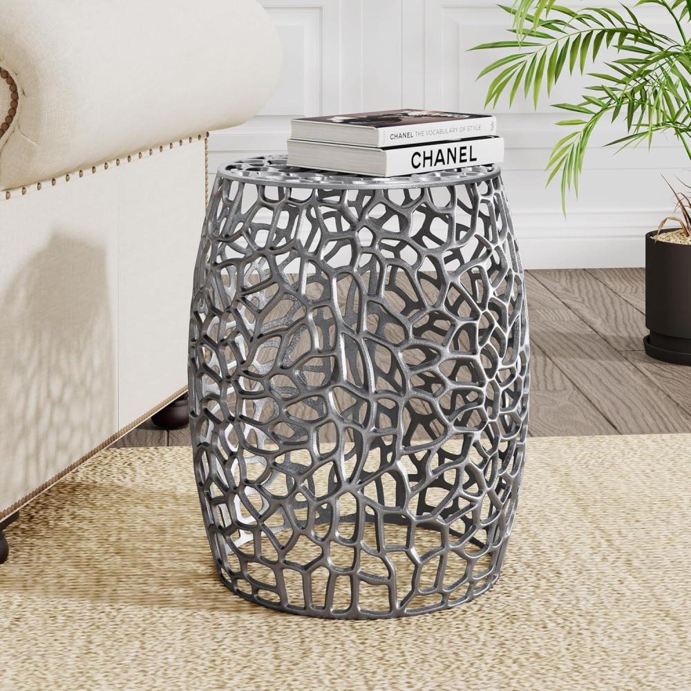 imageChristopher Knight Home Helast Aluminium Side Table 1400 W Round Sofa Side Table Modern Indoor Accent Table for Living Room Bedroom Home Office Abstract Hollow GoldSilver